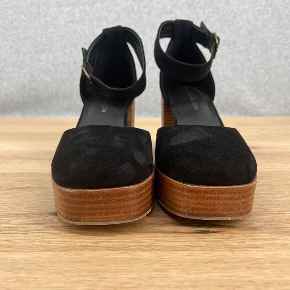 House of Harlow Tanner Platform Block Heels Size 9.5 Black Suede Wood Chunky EUC - Picture 4 of 14